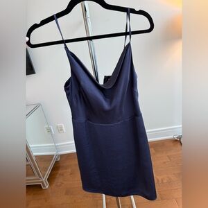 Sunday Best Navy Satin Cowl Slip Dress